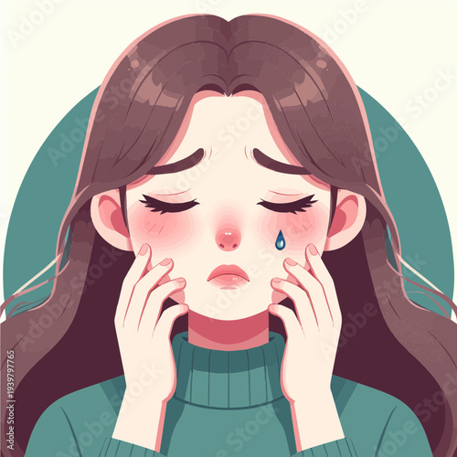 Sad Woman Crying Tears of Sorrow, Emotional Distress Depicted