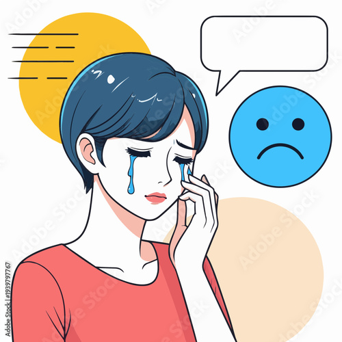 Sadness and Tears Expressing Negative Emotions Through Sad Face Icon