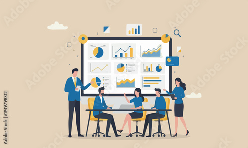 Data analytics and chart diagram, statistics report, datum or financial analysis, marketing for website, optimization concept, businessman analyze data on monitor screen