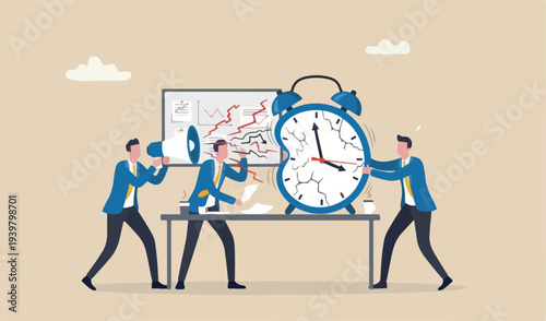  Time pressure or running of time, stress or anxiety finish aggressive meeting management marketing businessman to up squeezed timer to analysis clock