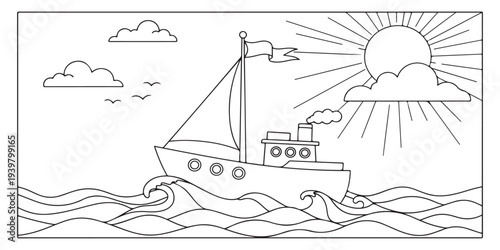 A sailing ship on a sunny day with fluffy clouds