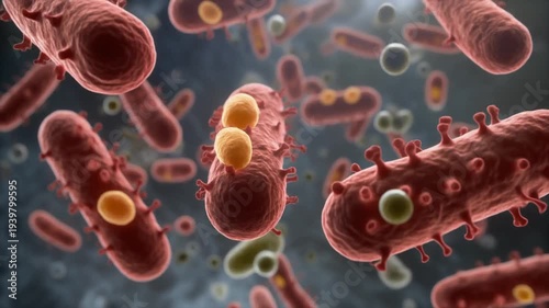 Bacteria cells in a microscopic view