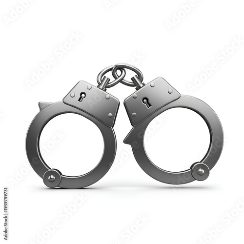 Handcuffs 3d Icon Isolated on White Background Rendered in High Detail for Law Enforcement and Security Concepts or Digital Crime Prevention Graphics