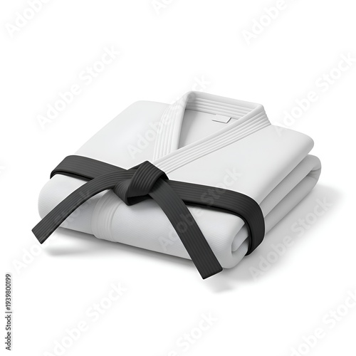 Karate Uniform with a Black Belt Neatly Folded Isolated on White Background as a 3d Icon for Martial Arts School Training Equipment or Sports Shop