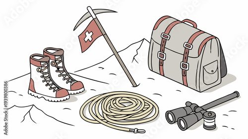 Alpine Climbing Gear Collection for Mountain Expedition Adventure Travel Tourism Website Design