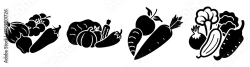 Fresh organic vegetables set black white line art illustration minimalist healthy food collection isolated