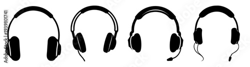 Black wireless headphones set isolated on white background minimalist design modern audio technology