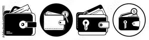 Minimalist wallet and keys set flat lay design with security and essentials concept isolated on white background