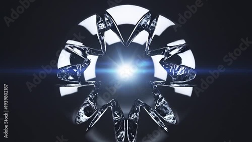 Abstract geometric design with reflective surfaces and lens flare