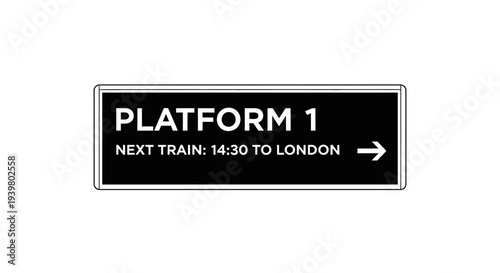 Railway platform information sign board for London train.