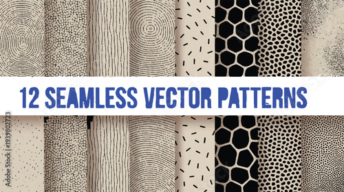 Set of 12 Abstract Seamless Vector Patterns for Graphic Design and Digital Art