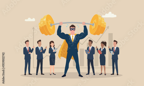 Crisis management concept, confident businessman use his hand to stop domino fall and foot to stop others