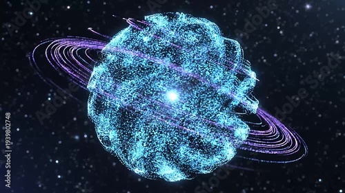 Abstract glowing celestial object with rings in deep space