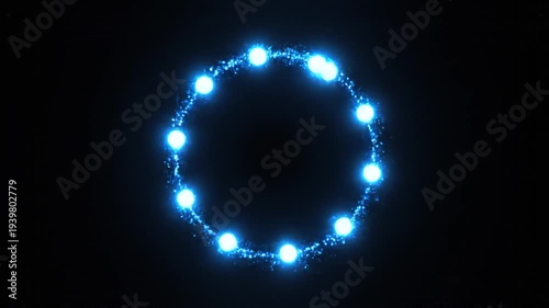 Abstract glowing blue lights forming a circular shape on a black background