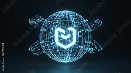 Abstract glowing globe with crossed lines on dark background