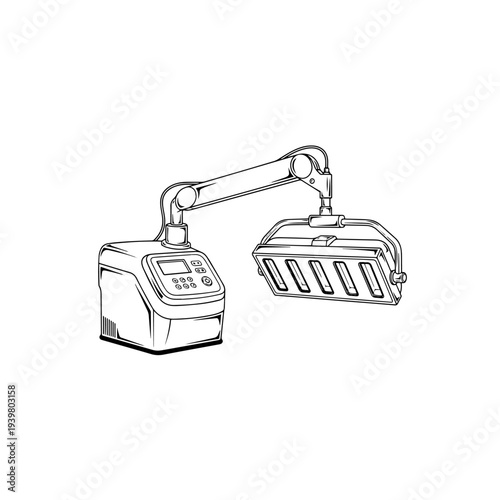 Phototherapy Unit Medical Light Therapy Machine Black and White Vector Illustration, Neonatal Jaundice Treatment Equipment Line Art Icon Isolated on White Background