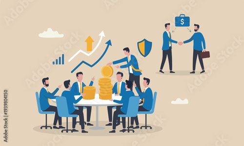  Investment, bigger for company, money growth or profit and earning concept, businessman hand put dollar coin on investment bank 