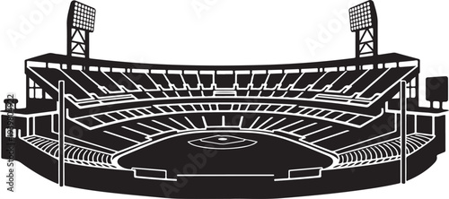 Black and White Illustration of a Baseball Stadium Venue