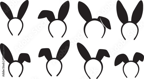 Black Bunny Ears Headbands in Various Positions Isolated White