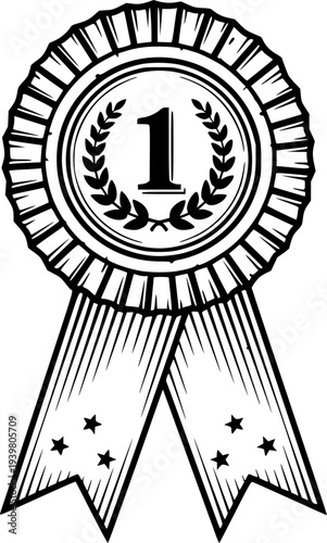 A vintage style monochrome rosette award ribbon graphic