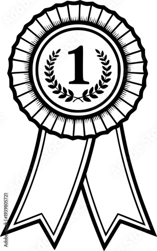 A vintage style monochrome rosette award ribbon graphic