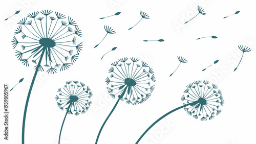 Dandelion Seeds Blowing in Wind for Spring Growth, Hope, and New Beginnings Design Element for Websites and Nature Themes