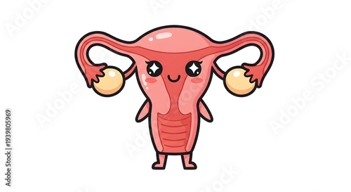 cute cartoon uterus character friendly expression 