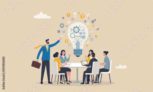  Experiment two flag on red pillars concept, businessman experimenting new idea lightbulb to invent new product