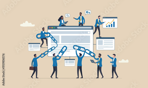 people digital a teams together cream color, team attach chain link to websites browser for SEO optimization