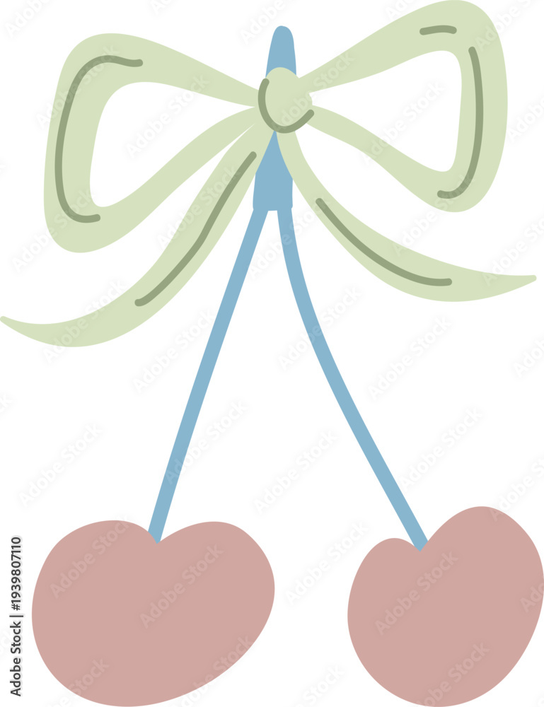 Fototapeta premium Cherry Pair With Ribbon Doodle