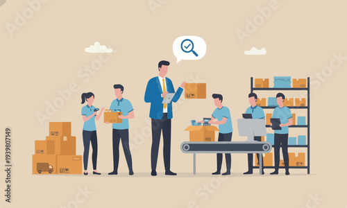  Checking together is modern, flat design with clean lines and minimal shading businessman entrepreneur starting business checking package before shipping