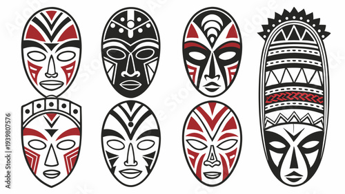 Tribal African Tribal Masks Set Vector Icons for Cultural Design Festival Decoration Website Graphics