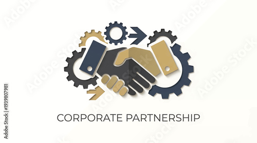 Corporate Partnership and Business Collaboration Icon Representing Agreement and Teamwork with Gears