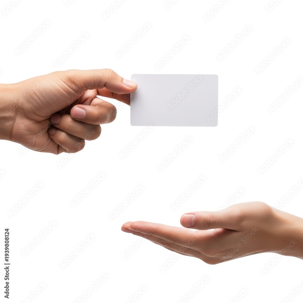 Obraz premium Hand offering a business card to another hand