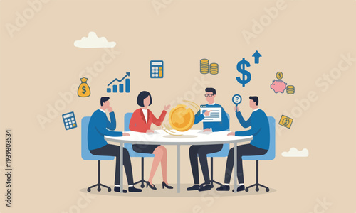 Money expense or concept, businessman look at spinning coin thinking of profit