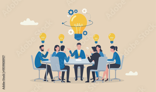 Think big, aspiration to win and success in business idea in creativity imagination team meeting overcome fear concept smart businessman entrepreneur thinking big oversized idea lightbulb