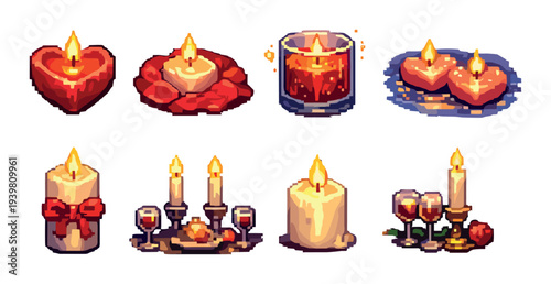 Romantic candles and wine glass arrangements on soft backdrop