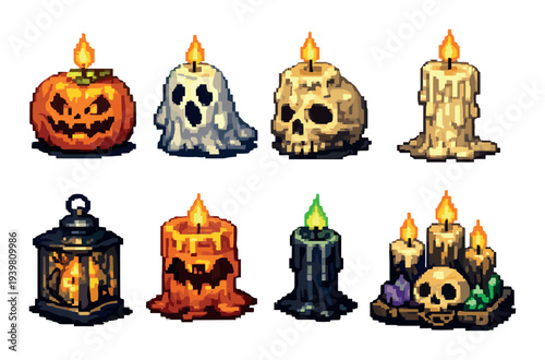 Halloween candle icons arranged in two rows on dark background
