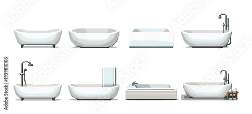 Modern bathtubs and fixtures displayed on gradient background
