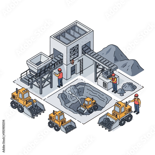 Construction site with workers and heavy machinery in operation.