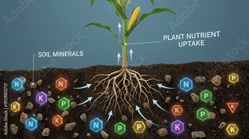 Soil minerals and nutrient uptake in corn plants illustrating how plants absorb essential nutrients