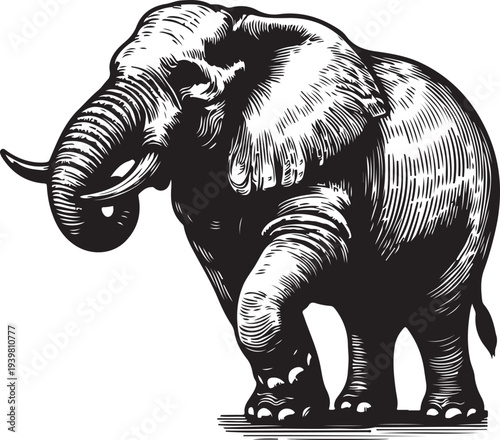 majestic elephant with detailed textures, capturing the grace and strength this iconic animal sketch engraving generative ai PNG illustration. Scratch board imitation. Black and white