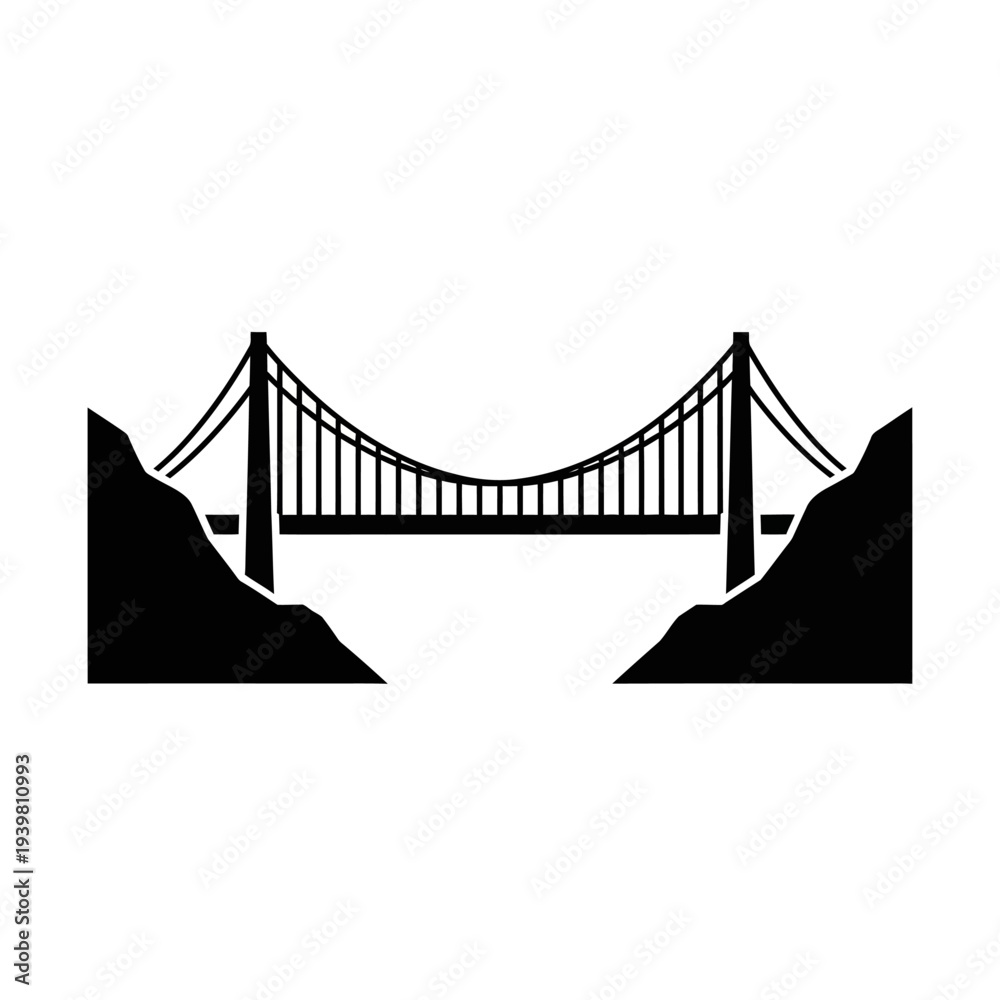 Fototapeta premium Striking black silhouette of a grand suspension bridge, symbolizing architectural achievement, travel, and connectivity across land or water