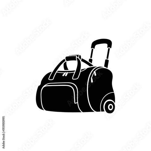 Minimalist Black Silhouette of a Wheeled Duffel Bag, Ideal for Travel and Convenient Luggage Transport
