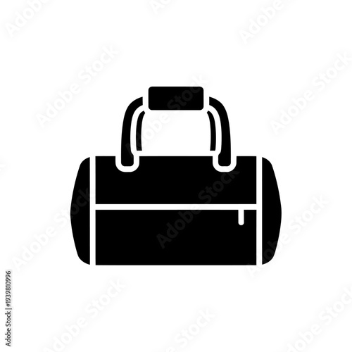 Robust and stylish black duffel bag icon for active lifestyles, representing travel, sports, and daily utility with a clean, modern graphic design