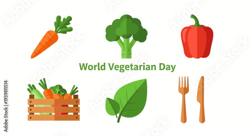 Flat illustration of vegetables and cutlery for World Vegetarian Day