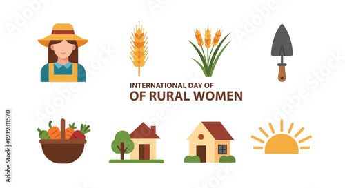Illustration for International Day of Rural Women with icons