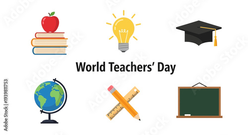 Vector graphic illustration for World Teachers Day with school icons