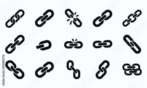 Chain Link Icon Set Connection Link Symbol Broken and Connected Chain Icons Collection Network Security Hyperlink Technology Concept Vector Illustration