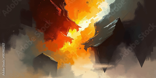 Fiery burning sky with flames and smoke